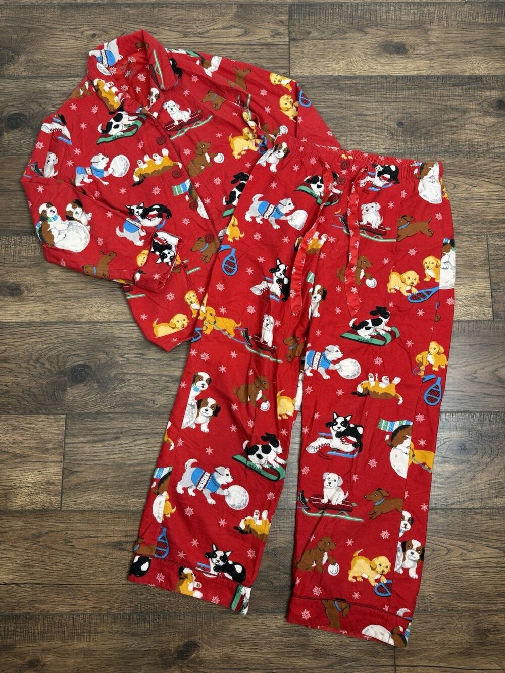 Nick & Nora Red Flannel Pajama Set Women’s M Winter Dogs Pants Long Sleeve Top